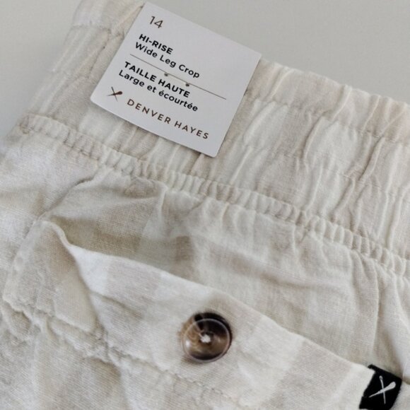 Denver Hayes Hi-Rise Wide Leg Crop Pants 14 Beige Stripes Linen Blend - Picture 2 of 11